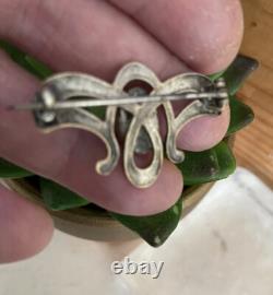 Antique Art Nouveau brooch Peacock Eye Glass with ormolu mount