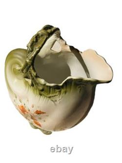 Antique Art Nouveau earthenware Pitcher Ornate Branch Handle c. 1880s-1900s