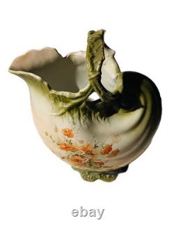 Antique Art Nouveau earthenware Pitcher Ornate Branch Handle c. 1880s-1900s