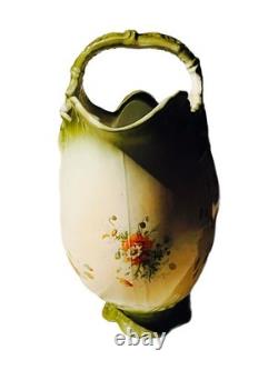 Antique Art Nouveau earthenware Pitcher Ornate Branch Handle c. 1880s-1900s