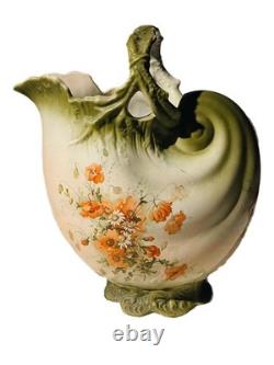 Antique Art Nouveau earthenware Pitcher Ornate Branch Handle c. 1880s-1900s