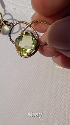 Antique Art Nouveau gold filled green uranium glass faceted stone necklace