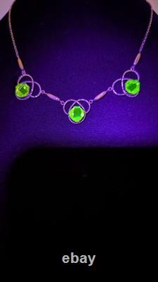Antique Art Nouveau gold filled green uranium glass faceted stone necklace
