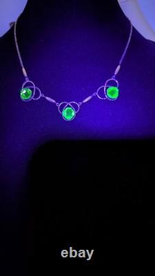 Antique Art Nouveau gold filled green uranium glass faceted stone necklace