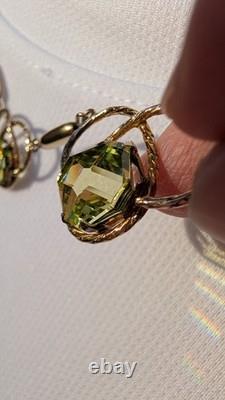 Antique Art Nouveau gold filled green uranium glass faceted stone necklace