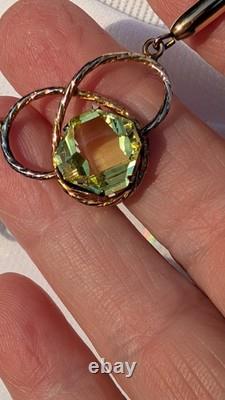Antique Art Nouveau gold filled green uranium glass faceted stone necklace
