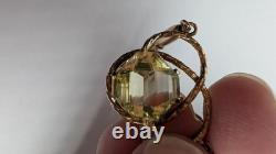 Antique Art Nouveau gold filled green uranium glass faceted stone necklace