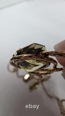 Antique Art Nouveau gold filled green uranium glass faceted stone necklace