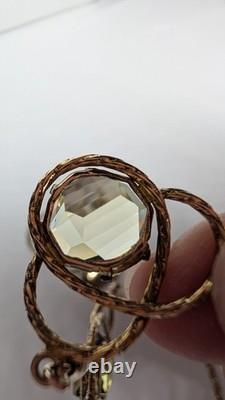 Antique Art Nouveau gold filled green uranium glass faceted stone necklace