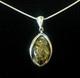 Antique Art Nouveau Style Sterling Silver Marquise Green Amber Pendant Necklace