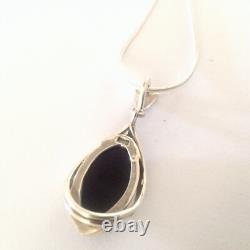 Antique Art Nouveau style Sterling Silver marquise Green Amber Pendant Necklace