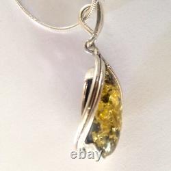 Antique Art Nouveau style Sterling Silver marquise Green Amber Pendant Necklace