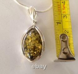 Antique Art Nouveau style Sterling Silver marquise Green Amber Pendant Necklace