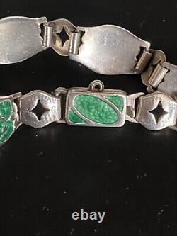 Antique Arts And Crafts Art Nouveau Silver Green Enamelled Bracelet