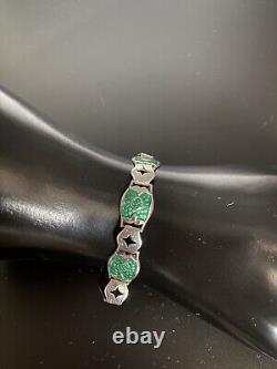 Antique Arts And Crafts Art Nouveau Silver Green Enamelled Bracelet