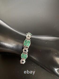 Antique Arts And Crafts Art Nouveau Silver Green Enamelled Bracelet