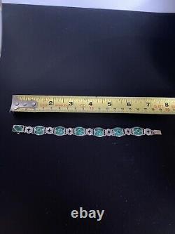 Antique Arts And Crafts Art Nouveau Silver Green Enamelled Bracelet