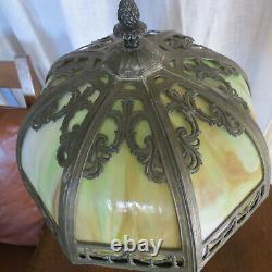 Antique Arts & Crafts Art Nouveau Slag Glass Lamp Early 20th Century Green Glass