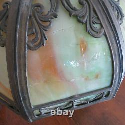 Antique Arts & Crafts Art Nouveau Slag Glass Lamp Early 20th Century Green Glass