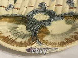 Antique Asparagus & Shell Plate, Majolica Barbotine Art Nouveau Dish RARE