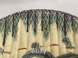 Antique Asparagus & Shell Plate, Majolica Barbotine Art Nouveau Dish RARE