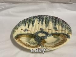 Antique Asparagus & Shell Plate, Majolica Barbotine Art Nouveau Dish RARE
