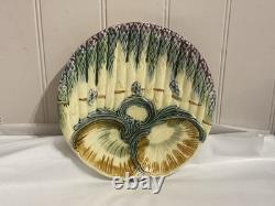 Antique Asparagus & Shell Plate, Majolica Barbotine Art Nouveau Dish RARE