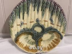Antique Asparagus & Shell Plate, Majolica Barbotine Art Nouveau Dish RARE