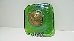 Antique Attributed Loetz Art Nouveau Iridescent Green Glass Inkwell