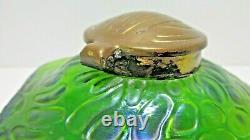 Antique Attributed Loetz Art Nouveau Iridescent Green Glass Inkwell