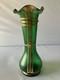 Antique Austrian Art Nouveau Gilt Metal Stones Green Glass Vase Loetz Moser