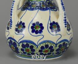 Antique Austrian Art Nouveau Vase c1900 Hand Painted Amphora Style Pottery 18cm