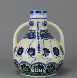 Antique Austrian Art Nouveau Vase c1900 Hand Painted Amphora Style Pottery 18cm