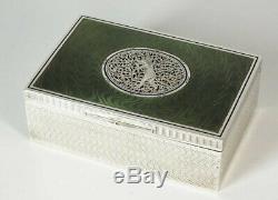 Antique Austrian Solid Silver Hallmarked Green Guilloche Enamel Box Circa 1899