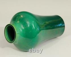 Antique Awaji Pottery Meiping Organic Green Monochrome Art Nouveau Studio Vase