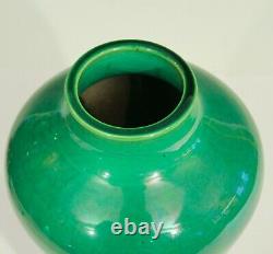 Antique Awaji Pottery Meiping Organic Green Monochrome Art Nouveau Studio Vase