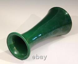 Antique Awaji Pottery Organic Green Large Monochrome Art Nouveau Vase 14