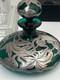 Antique Beautiful Emerald Green Art Nouveau Silver Overlay Perfume Bottle