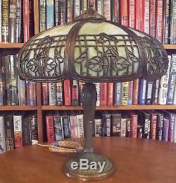Antique Bent Green Slag Glass Lamp Chicago Empire Co. Miller Bradley & Hubbard