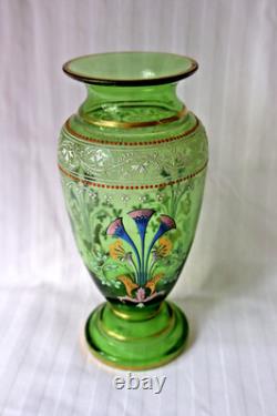 Antique Bohemian Art Glass Hyacinth enamel gilt vase 1880-1900