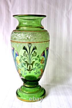 Antique Bohemian Art Glass Hyacinth enamel gilt vase 1880-1900