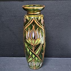 Antique Bohemian Art Nouveau Emerald Green Gold Gilt Purple Blown Glass Vase 11
