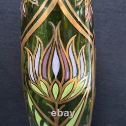 Antique Bohemian Art Nouveau Emerald Green Gold Gilt Purple Blown Glass Vase 11
