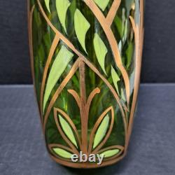 Antique Bohemian Art Nouveau Emerald Green Gold Gilt Purple Blown Glass Vase 11