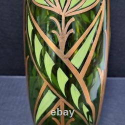 Antique Bohemian Art Nouveau Emerald Green Gold Gilt Purple Blown Glass Vase 11