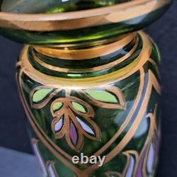Antique Bohemian Art Nouveau Emerald Green Gold Gilt Purple Blown Glass Vase 11