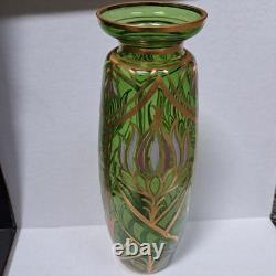 Antique Bohemian Art Nouveau Emerald Green Gold Gilt Purple Blown Glass Vase 11