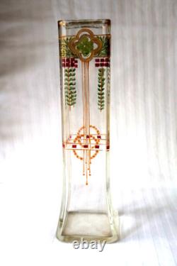 Antique Bohemian Art Nouveau Secession Josef Riedel glass enamel vase 1900