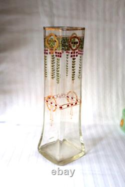Antique Bohemian Art Nouveau Secession Josef Riedel glass enamel vase 1900