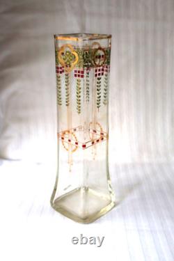 Antique Bohemian Art Nouveau Secession Josef Riedel glass enamel vase 1900